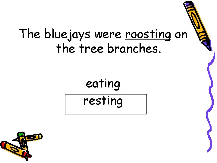 The bluejays were roosting on the tree branches. eating resting 