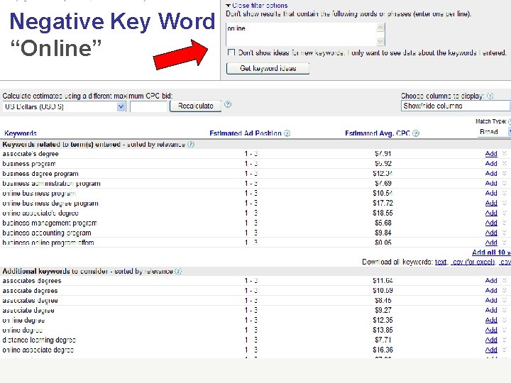 Negative Key Word “Online” Negative Key Word “Online”