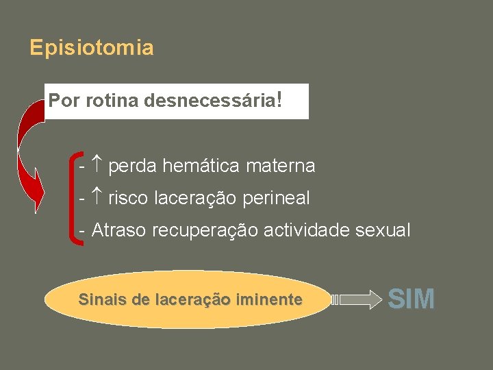 Episiotomia - Por rotina desnecessária! - perda hemática materna - risco laceração perineal -