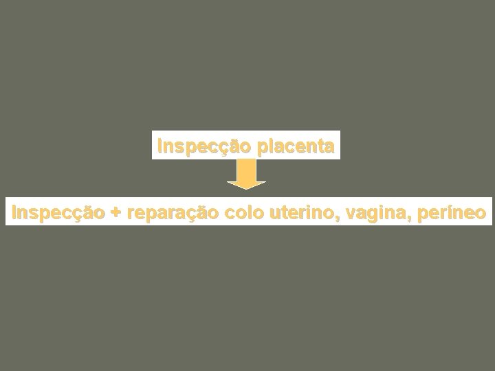 Inspecção placenta Inspecção + reparação colo uterino, vagina, períneo 