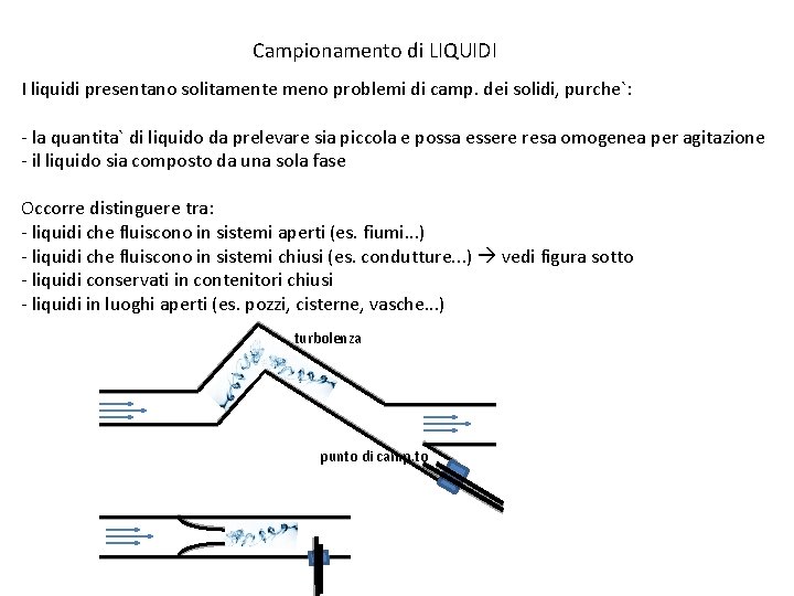 Campionamento di LIQUIDI I liquidi presentano solitamente meno problemi di camp. dei solidi, purche`: