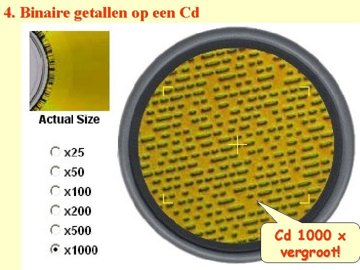 4. Binaire getallen op een Cd Cd 1000 x vergroot! 