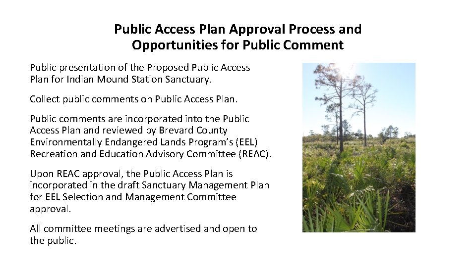 Public Access Plan Approval Process and Opportunities for Public Comment Public presentation of the