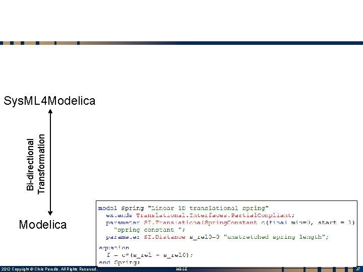 Bi-directional Transformation Sys. ML 4 Modelica 37 2012 Copyright © Chris Paredis. All Rights