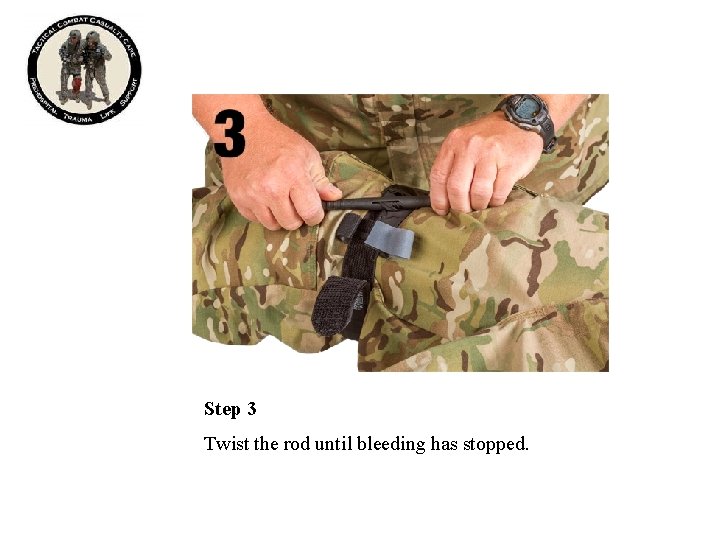 Step 3 Twist the rod until bleeding has stopped. Step 3 Twist the rod until bleeding has stopped.