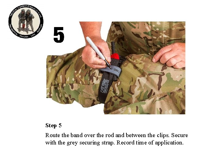 Step 5 Route the band over the rod and between the clips. Secure with Step 5 Route the band over the rod and between the clips. Secure with