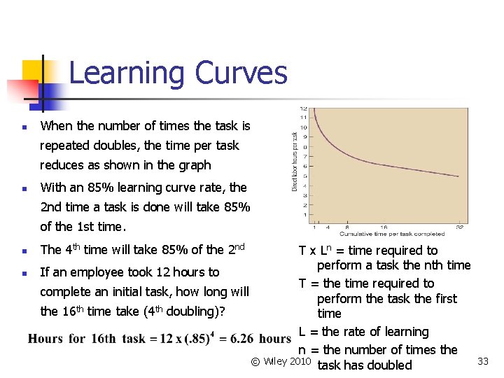 Learning Curves n When the number of times the task is repeated doubles, the