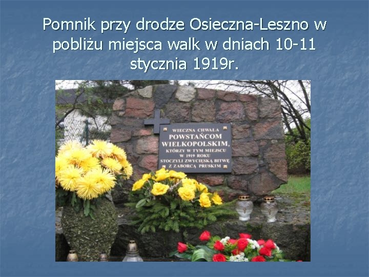 Pomnik przy drodze Osieczna-Leszno w pobliżu miejsca walk w dniach 10 -11 stycznia 1919