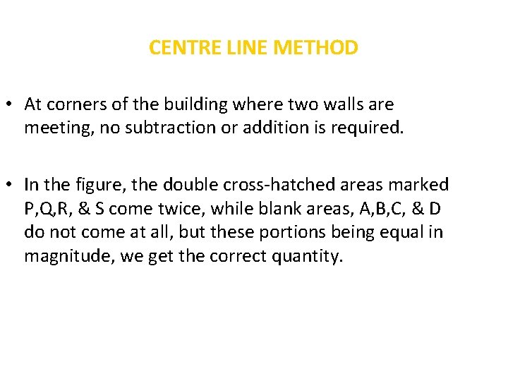 CENTRE LINE METHOD • At corners of the building where two walls are meeting,