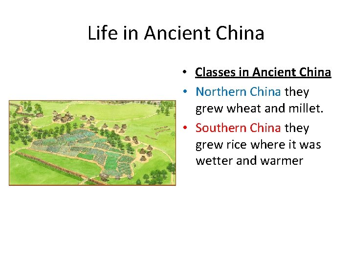 Life in Ancient China • Classes in Ancient China • Northern China they grew