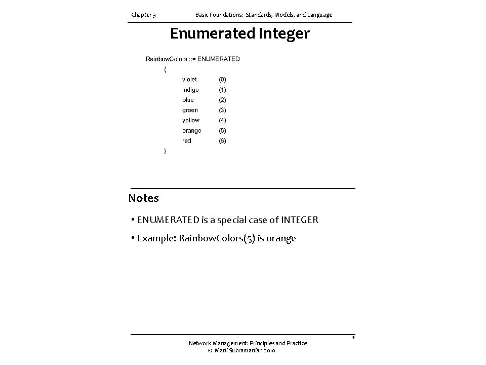 Chapter 3 Basic Foundations: Standards, Models, and Language Enumerated Integer Notes • ENUMERATED is