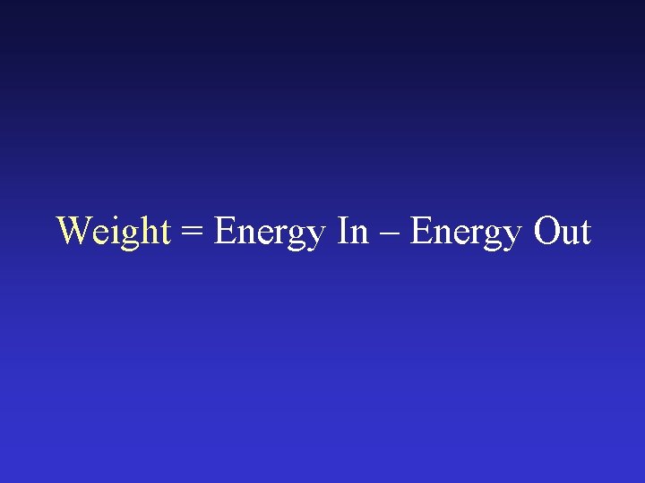 Weight = Energy In – Energy Out 