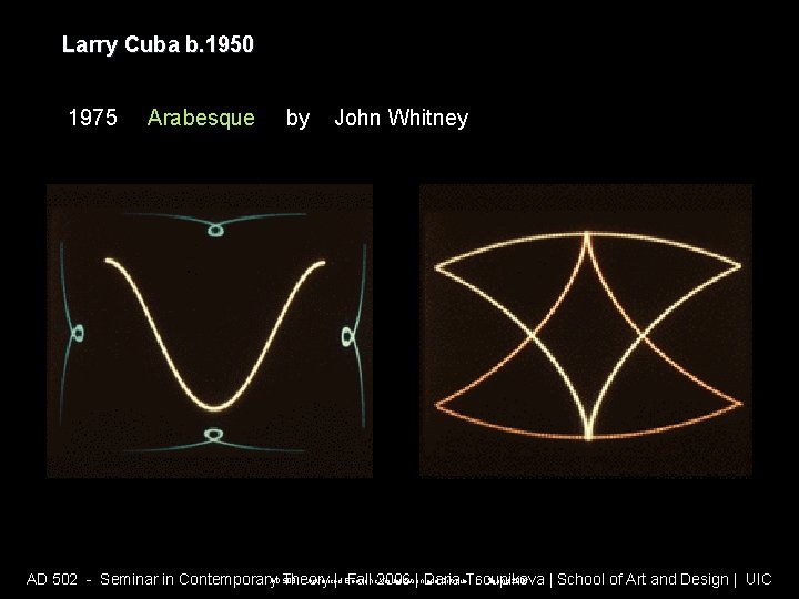 Larry Cuba b. 1950 1975 Arabesque by John Whitney AD 508 - Advanced Electronic Larry Cuba b. 1950 1975 Arabesque by John Whitney AD 508 - Advanced Electronic