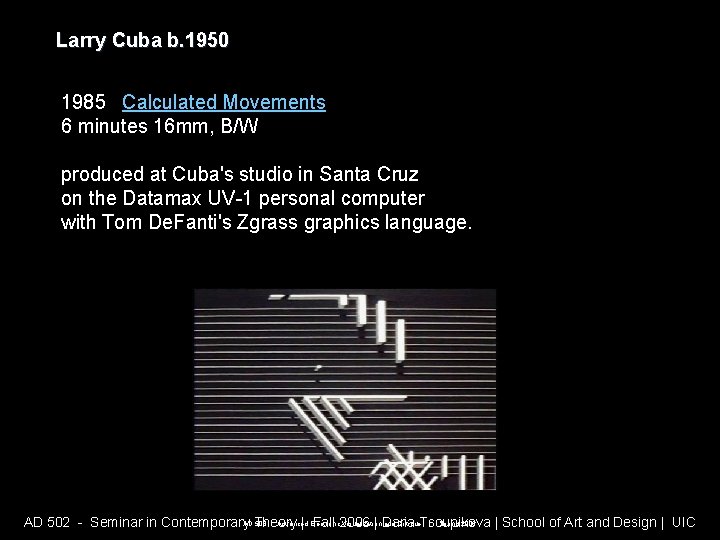 Larry Cuba b. 1950 1985 Calculated Movements 6 minutes 16 mm, B/W produced at