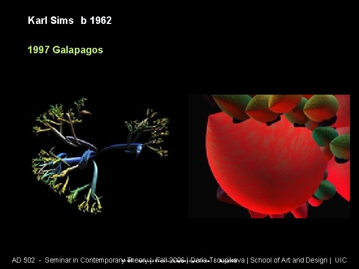 Karl Sims b 1962 1997 Galapagos AD 508 - Advanced Electronic Visualization and Critique