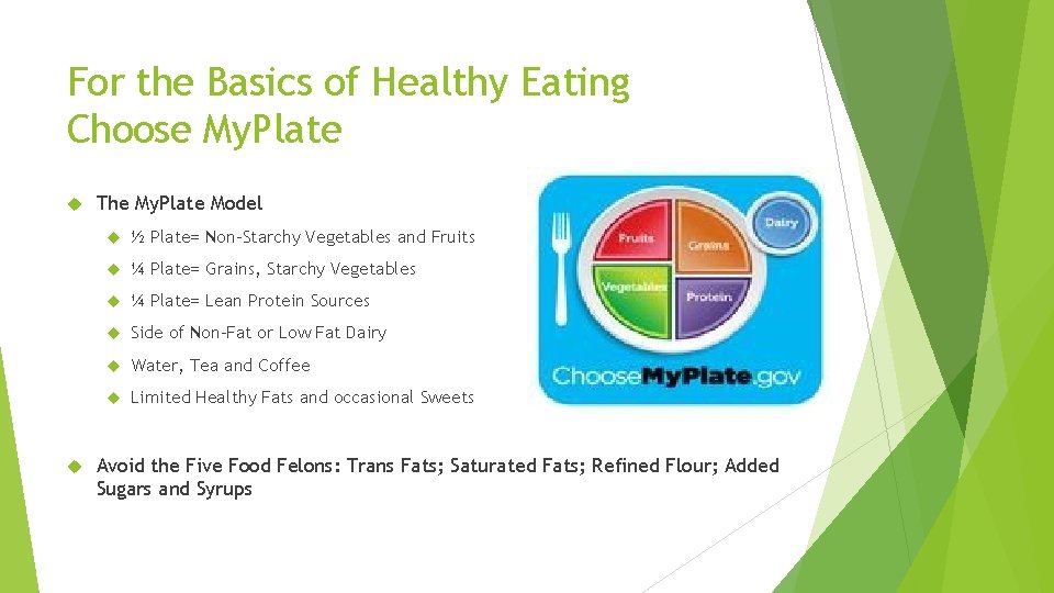 For the Basics of Healthy Eating Choose My. Plate The My. Plate Model ½