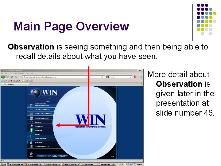 Main Page Overview Observation is seeing something and then being able to recall details