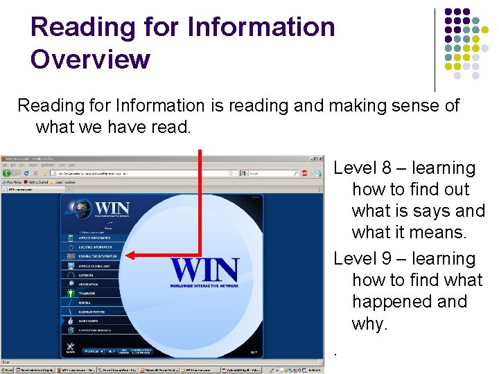 Reading for Information Overview Reading for Information is reading and making sense of what