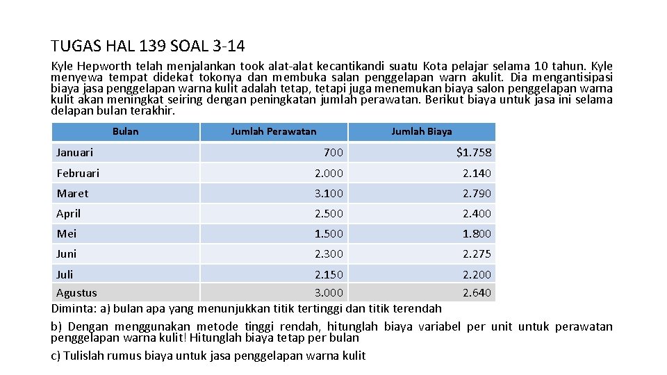 TUGAS HAL 139 SOAL 3 -14 Kyle Hepworth telah menjalankan took alat-alat kecantikandi suatu TUGAS HAL 139 SOAL 3 -14 Kyle Hepworth telah menjalankan took alat-alat kecantikandi suatu