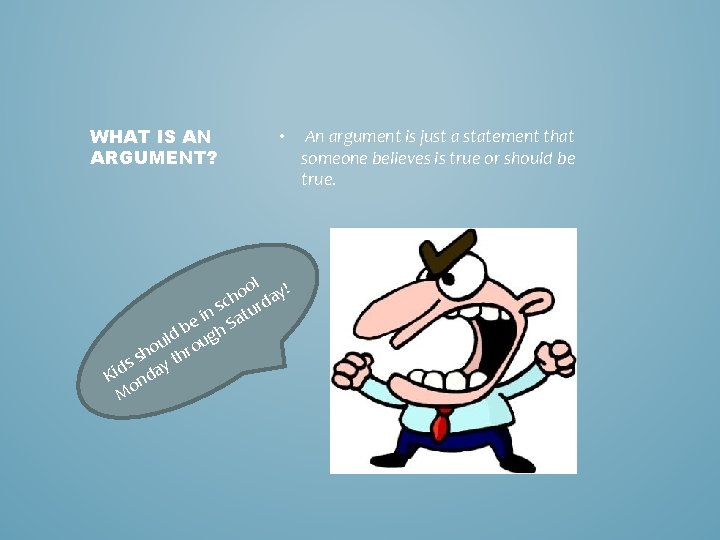 WHAT IS AN ARGUMENT? • ol y! o ch rda s in Satu e