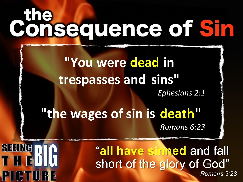 "You were dead in trespasses and sins" Ephesians 2: 1 "the wages of sin