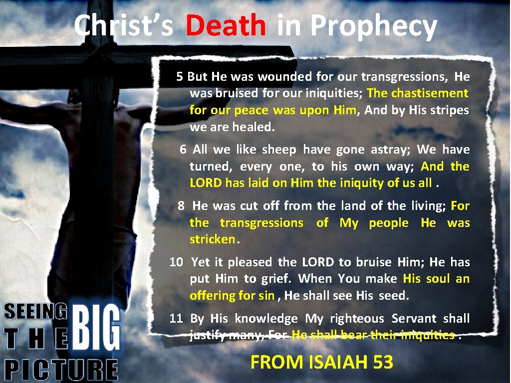 Christ’s Death in Prophecy 5 But He was wounded for our transgressions, He was