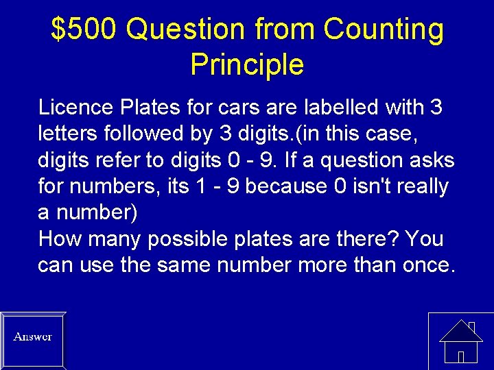 $500 Question from Counting Principle Licence Plates for cars are labelled with 3 letters