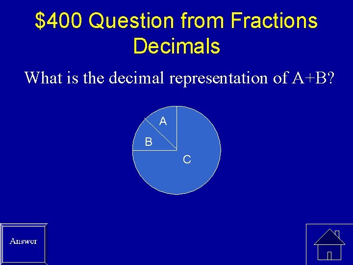 $400 Question from Fractions Decimals What is the decimal representation of A+B? A B