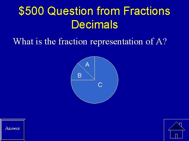 $500 Question from Fractions Decimals What is the fraction representation of A? A B