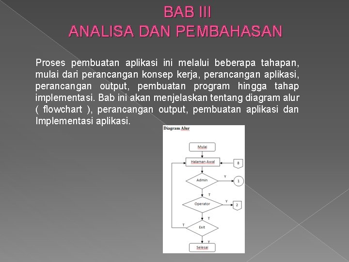 BAB III ANALISA DAN PEMBAHASAN Proses pembuatan aplikasi ini melalui beberapa tahapan, mulai dari