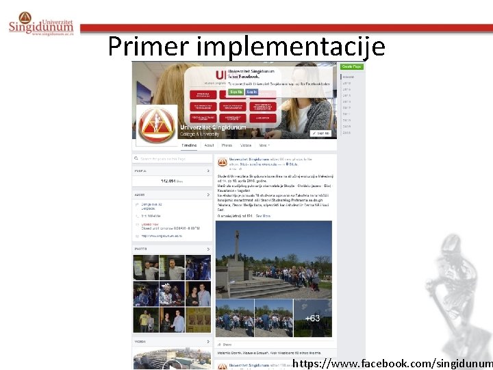 Primer implementacije https: //www. facebook. com/singidunum 