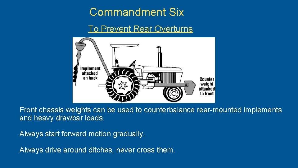 Commandment Six To Prevent Rear Overturns Front chassis weights can be used to counterbalance