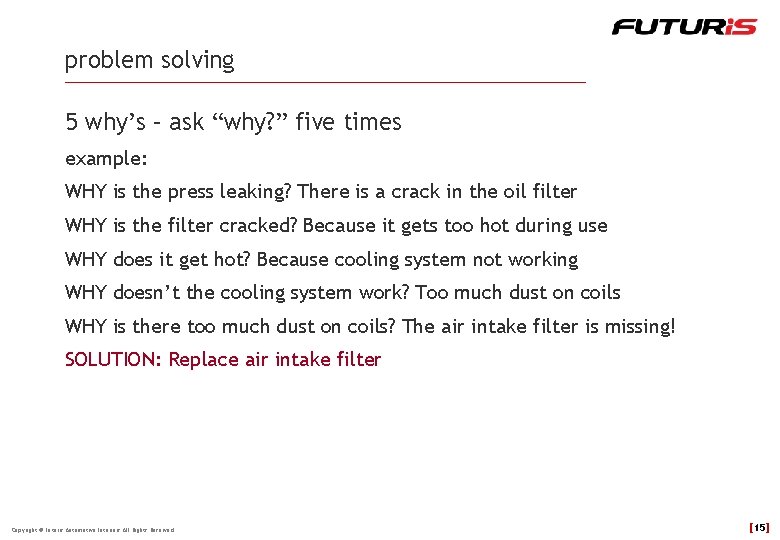 problem solving 5 why’s – ask “why? ” five times example: WHY is the