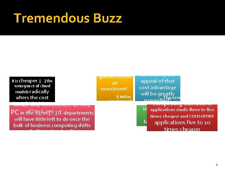 Tremendous Buzz “Cloud computing achieves a “Not only is it faster and more flexible,