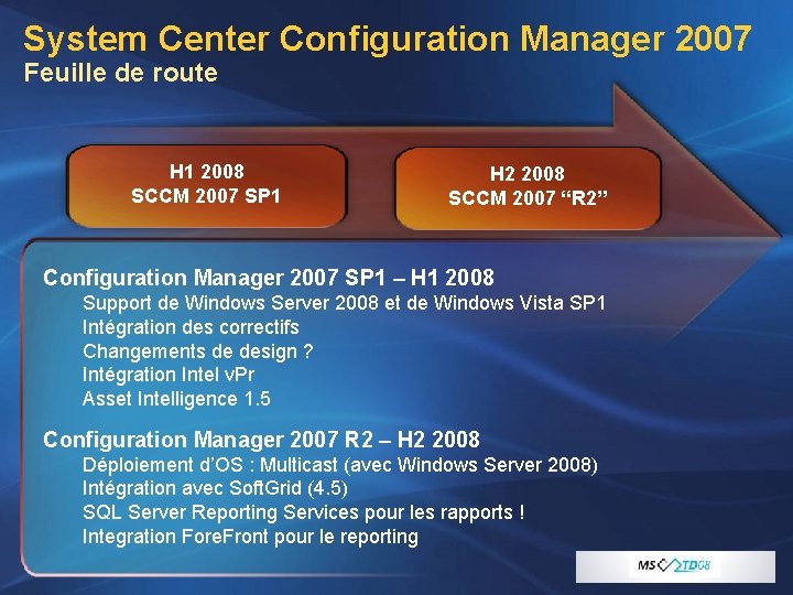 System Center Configuration Manager 2007 Feuille de route H 1 2008 SCCM 2007 SP