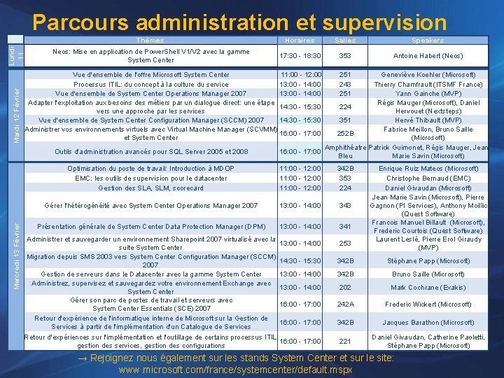 Parcours administration et supervision Lundi 11 Mardi 12 Février Thèmes Neos: Mise en application