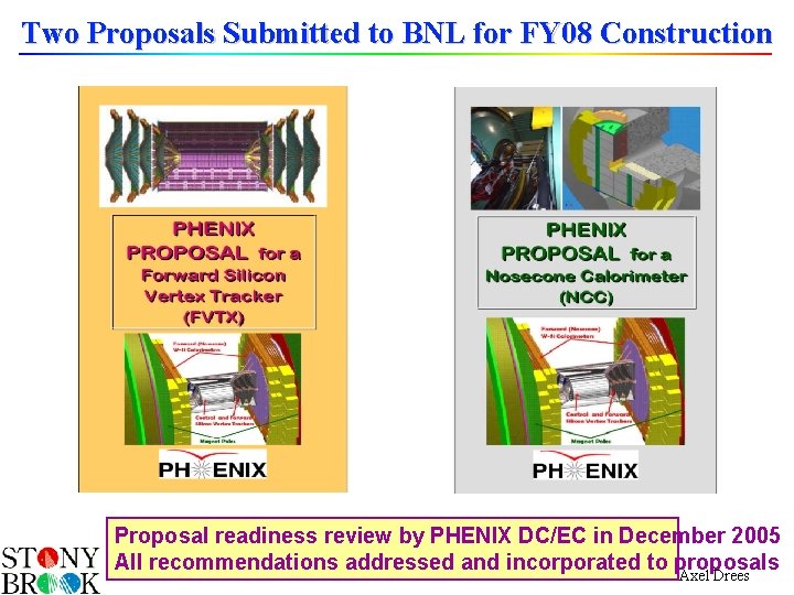 Two Proposals Submitted to BNL for FY 08 Construction Proposal readiness review by PHENIX