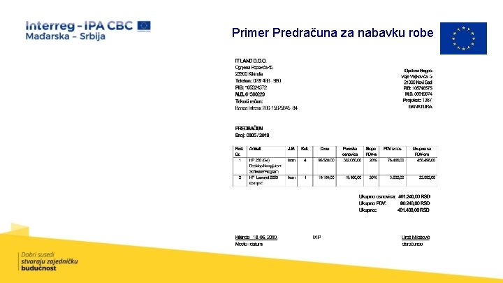 Primer Predračuna za nabavku robe 