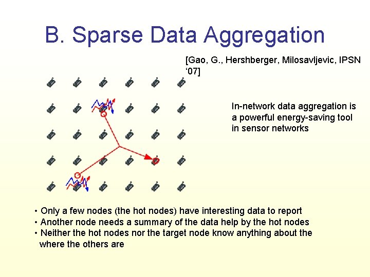 B. Sparse Data Aggregation [Gao, G. , Hershberger, Milosavljevic, IPSN ‘ 07] In-network data