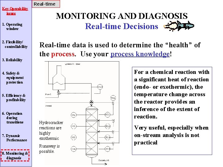Real-time Key Operability issues 1. Operating window 2. Flexibility/ controllability MONITORING AND DIAGNOSIS Real-time