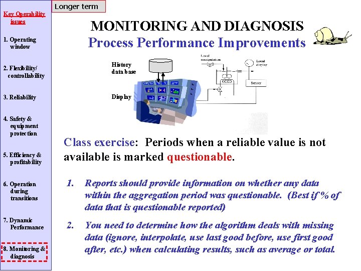 Longer term Key Operability issues MONITORING AND DIAGNOSIS Process Performance Improvements 1. Operating window