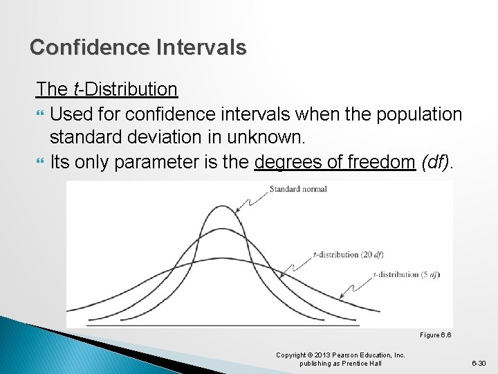 Confidence Intervals The t-Distribution Used for confidence intervals when the population standard deviation in