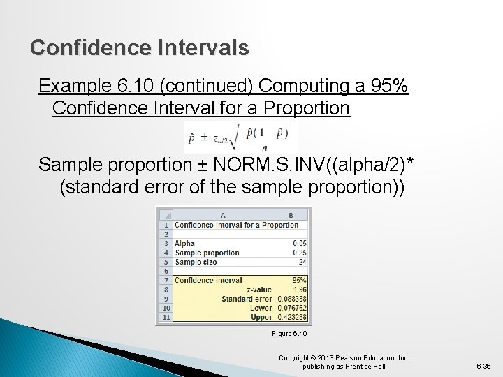 Confidence Intervals Example 6. 10 (continued) Computing a 95% Confidence Interval for a Proportion