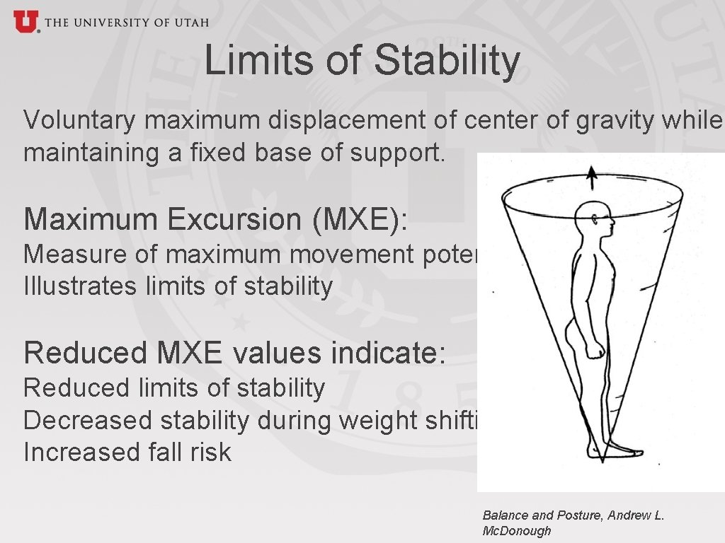 Limits of Stability Voluntary maximum displacement of center of gravity while maintaining a fixed