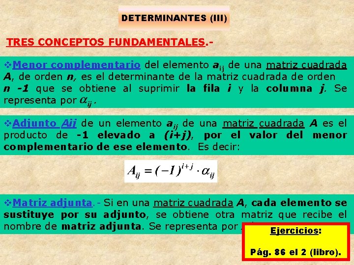 DETERMINANTES (III) TRES CONCEPTOS FUNDAMENTALES. - v. Menor complementario del elemento aij de una