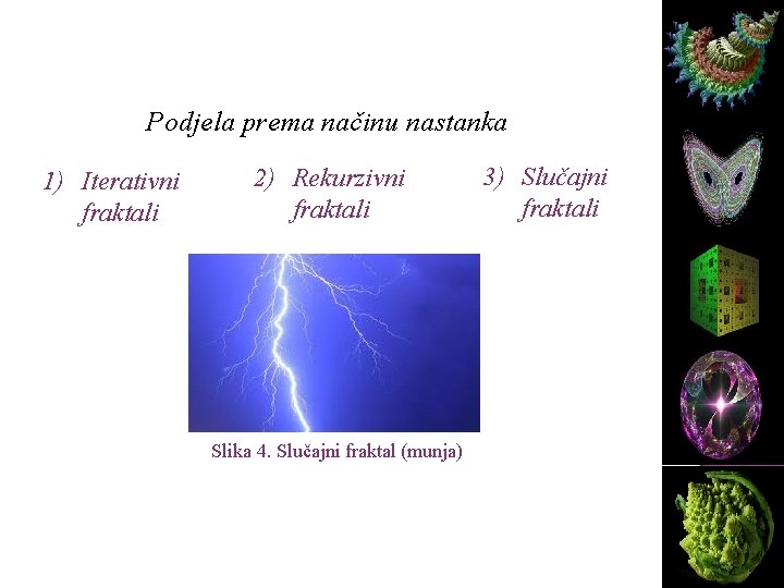 Podjela prema načinu nastanka 1) Iterativni fraktali 2) Rekurzivni fraktali Slika 4. Slučajni fraktal