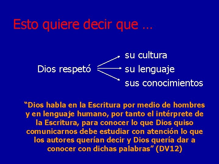 Esto quiere decir que … Dios respetó su cultura su lenguaje sus conocimientos “Dios