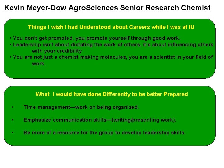 Kevin Meyer-Dow Agro. Sciences Senior Research Chemist Things I wish I had Understood about