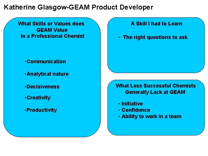 Katherine Glasgow-GEAM Product Developer What Skills or Values does GEAM Value In a Professional