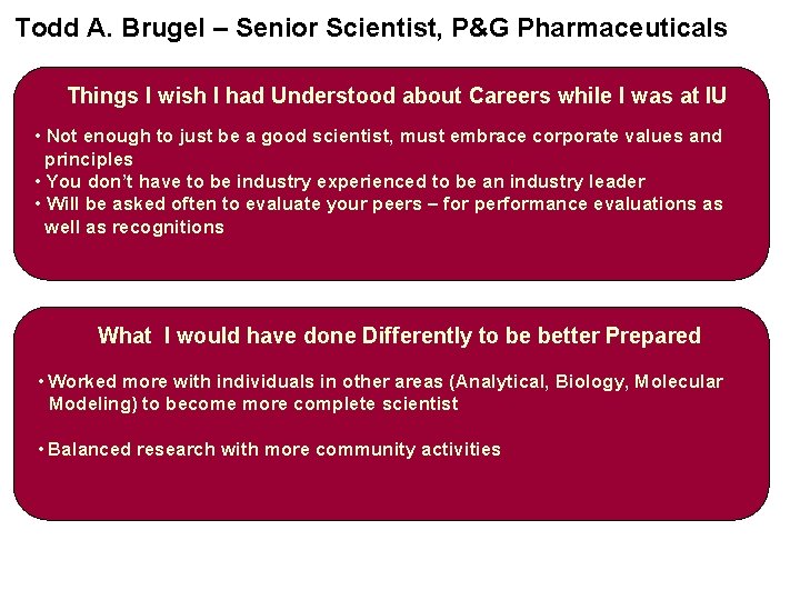 Todd A. Brugel – Senior Scientist, P&G Pharmaceuticals Things I wish I had Understood